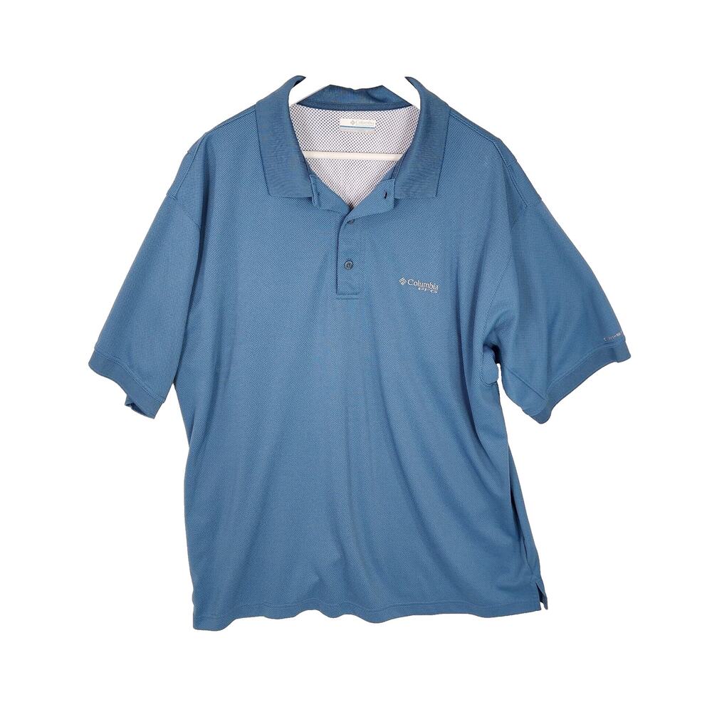 Columbia PFG Shirt Mens 1X Blue Short Sleeve Perfect Cast Polo Mesh Vent Logo